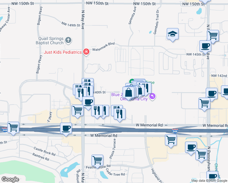 map of restaurants, bars, coffee shops, grocery stores, and more near 2737 Northwest 140th Street in Oklahoma City