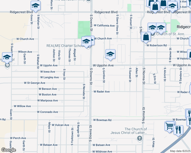 map of restaurants, bars, coffee shops, grocery stores, and more near 825 Charles Court in Ridgecrest