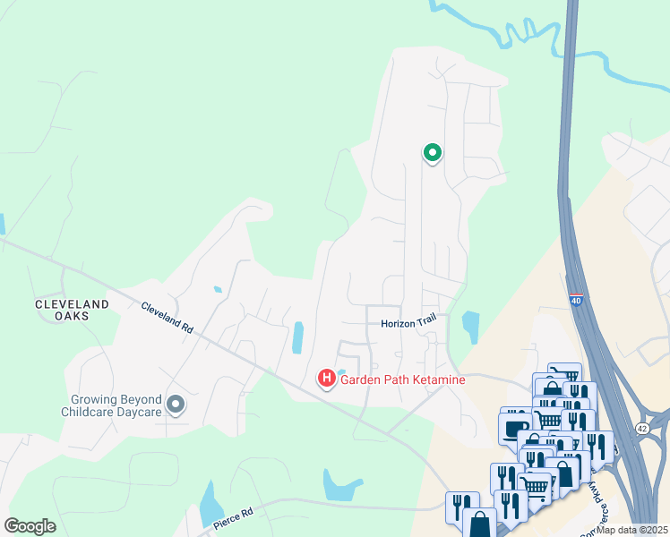 map of restaurants, bars, coffee shops, grocery stores, and more near 350 Boone Tr in Garner