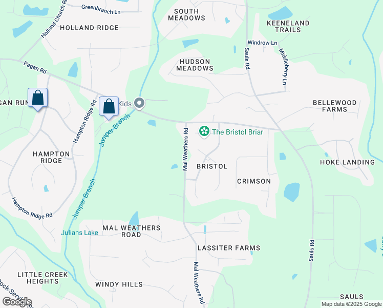 map of restaurants, bars, coffee shops, grocery stores, and more near 5904 Walking Stick Trail in Raleigh