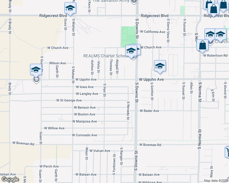 map of restaurants, bars, coffee shops, grocery stores, and more near 1024 West Iowa Avenue in Ridgecrest