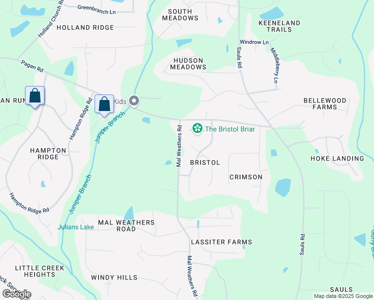 map of restaurants, bars, coffee shops, grocery stores, and more near 5904 Walking Stick Trail in Raleigh