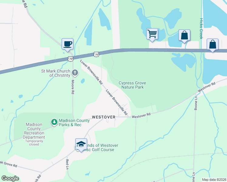 map of restaurants, bars, coffee shops, grocery stores, and more near 117 Lower Brownsville Road in Jackson