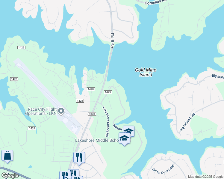 map of restaurants, bars, coffee shops, grocery stores, and more near 166 Wilson Lake Road in Mooresville