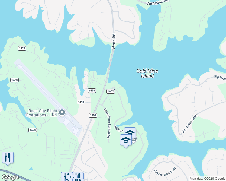 map of restaurants, bars, coffee shops, grocery stores, and more near 163 Wilson Lake Road in Mooresville