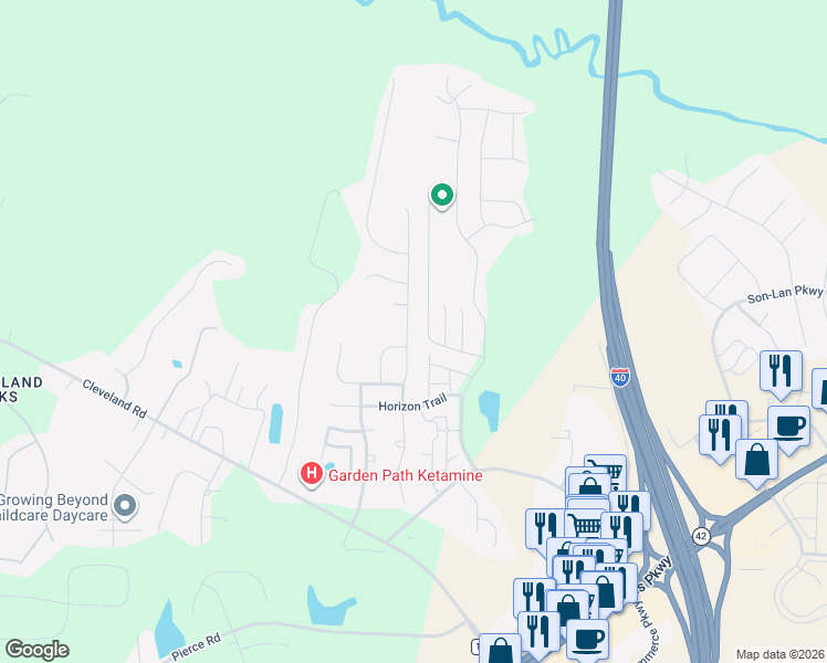 map of restaurants, bars, coffee shops, grocery stores, and more near 178 Outwater Ridge Drive in Garner