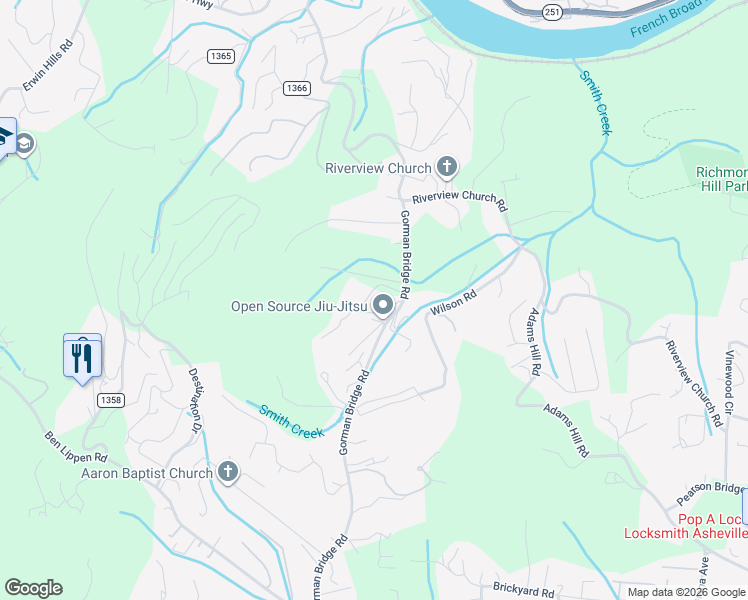 map of restaurants, bars, coffee shops, grocery stores, and more near 24 Sienna Drive in Asheville