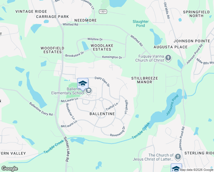 map of restaurants, bars, coffee shops, grocery stores, and more near 1405 Dairy Glen Drive in Fuquay-Varina