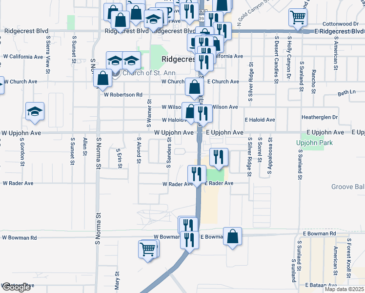 map of restaurants, bars, coffee shops, grocery stores, and more near 150 Miguel Street in Ridgecrest