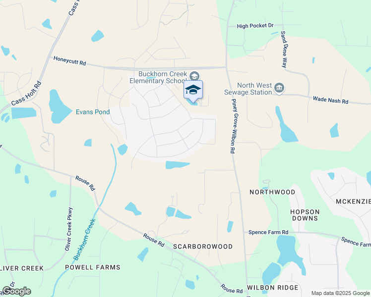 map of restaurants, bars, coffee shops, grocery stores, and more near 5836 Breezy Pines Lane in Holly Springs