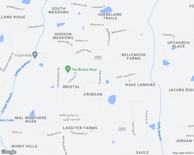 map of restaurants, bars, coffee shops, grocery stores, and more near 5912 Swales Way in Raleigh