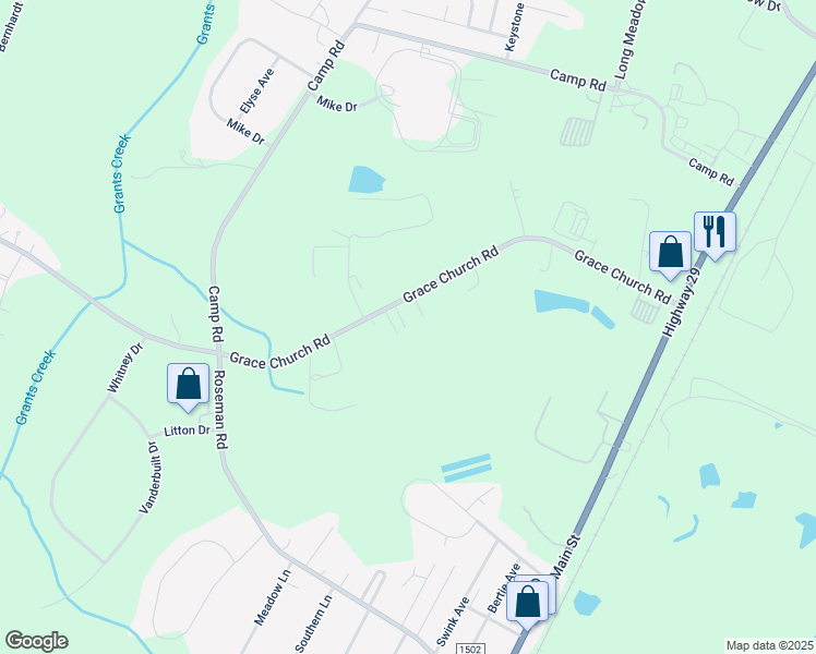 map of restaurants, bars, coffee shops, grocery stores, and more near 929 Grace Church Road in Salisbury