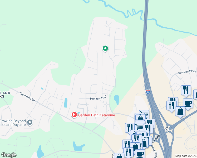 map of restaurants, bars, coffee shops, grocery stores, and more near 107 Marsh Creek Drive in Garner