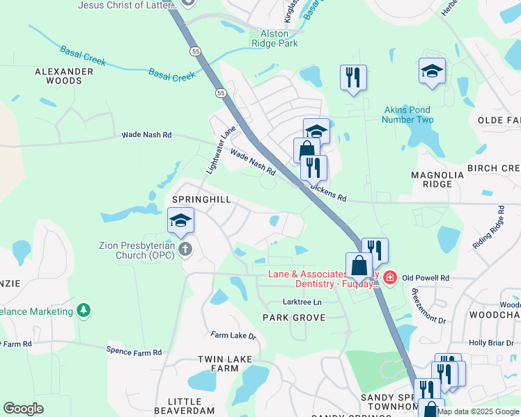 map of restaurants, bars, coffee shops, grocery stores, and more near 178 Stobhill Lane in Holly Springs