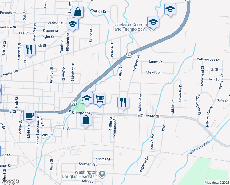 map of restaurants, bars, coffee shops, grocery stores, and more near 15 Centennial Drive in Jackson