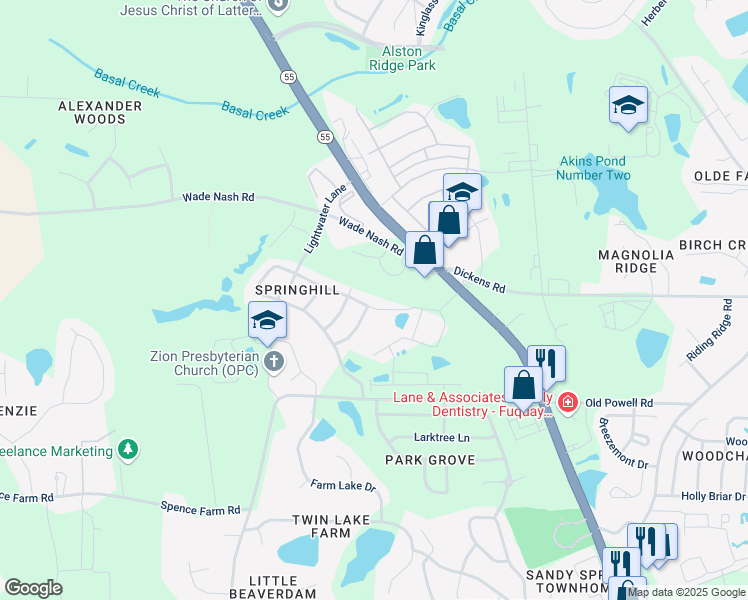 map of restaurants, bars, coffee shops, grocery stores, and more near 170 Stobhill Lane in Holly Springs