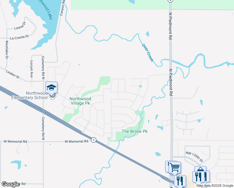 map of restaurants, bars, coffee shops, grocery stores, and more near 13805 North Piedmont Road in Piedmont
