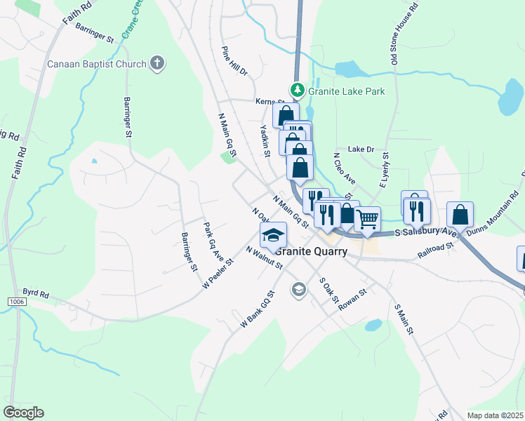 map of restaurants, bars, coffee shops, grocery stores, and more near 114 West Peeler Street in Salisbury