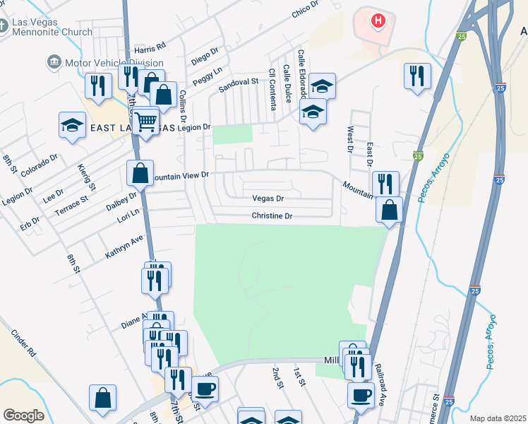 map of restaurants, bars, coffee shops, grocery stores, and more near 506 Christine Drive in Las Vegas