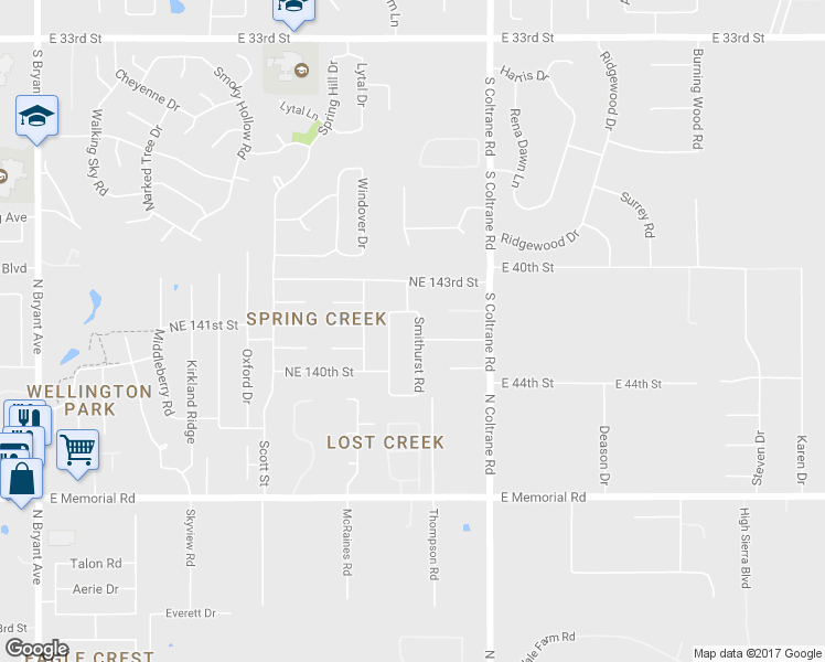 map of restaurants, bars, coffee shops, grocery stores, and more near 14205 Smithurst Road in Edmond