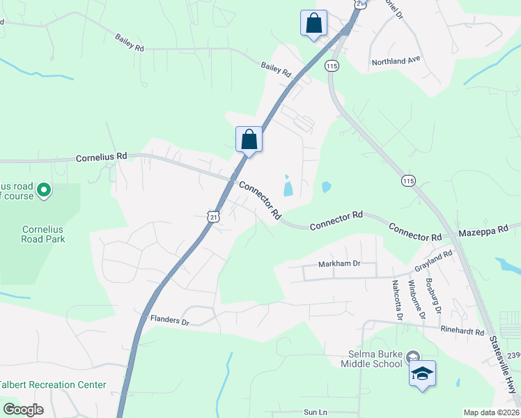 map of restaurants, bars, coffee shops, grocery stores, and more near 129 Laura Road in Mooresville