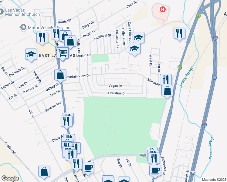 map of restaurants, bars, coffee shops, grocery stores, and more near 506 Christine Drive in Las Vegas
