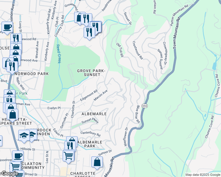 map of restaurants, bars, coffee shops, grocery stores, and more near 163 Macon Avenue in Asheville