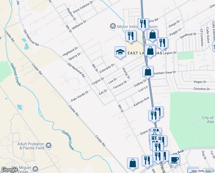 map of restaurants, bars, coffee shops, grocery stores, and more near 8th Street in Las Vegas