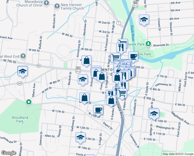 map of restaurants, bars, coffee shops, grocery stores, and more near 806 Walker Street in Columbia