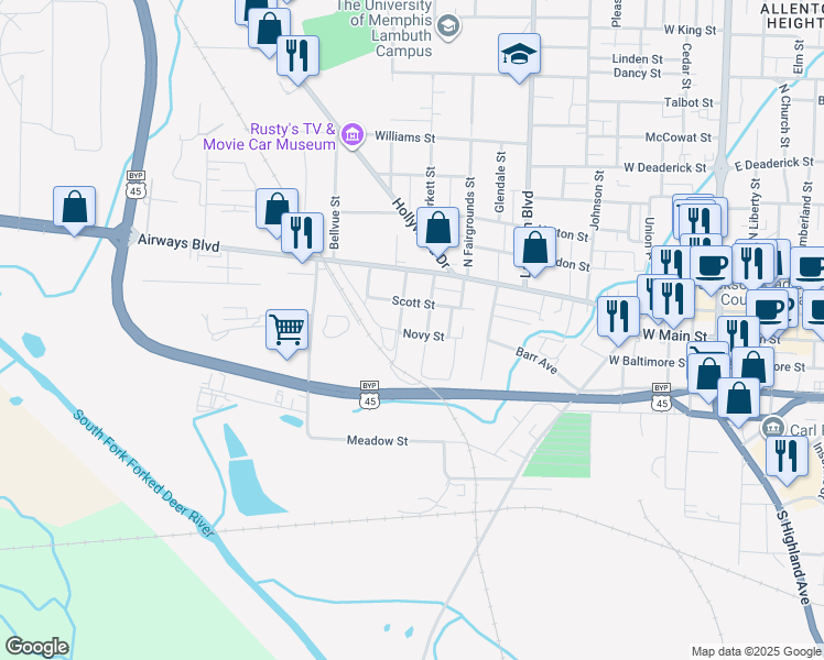 map of restaurants, bars, coffee shops, grocery stores, and more near 275 Novy Street in Jackson