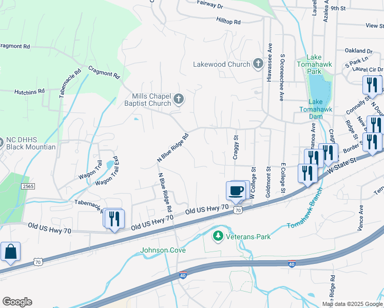 map of restaurants, bars, coffee shops, grocery stores, and more near 99999 Carver Avenue in Black Mountain