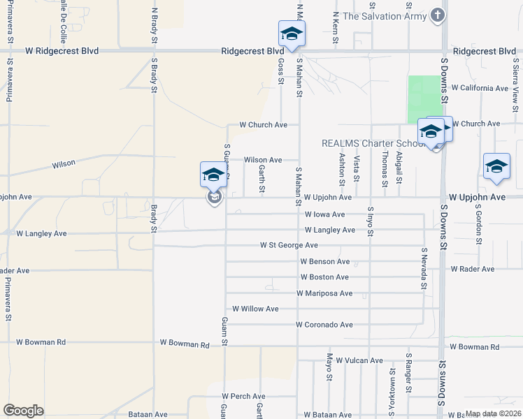 map of restaurants, bars, coffee shops, grocery stores, and more near 1344 West Iowa Avenue in Ridgecrest