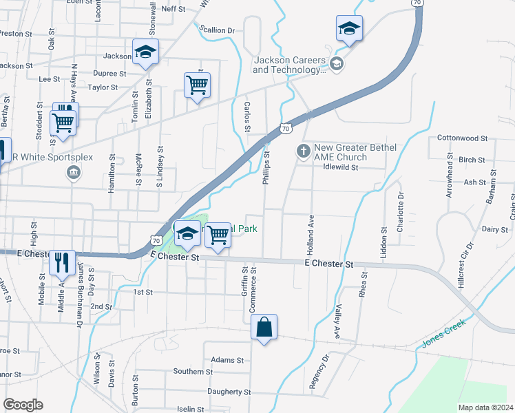 map of restaurants, bars, coffee shops, grocery stores, and more near 15 Centennial Drive in Jackson