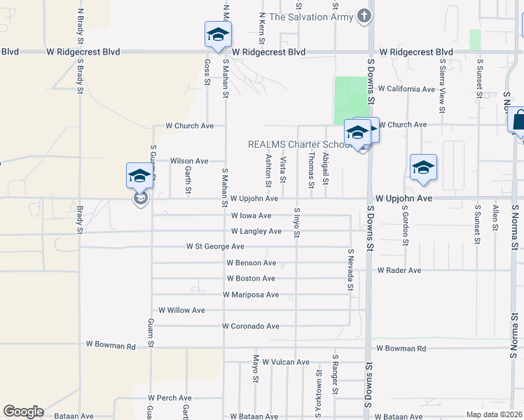 map of restaurants, bars, coffee shops, grocery stores, and more near 1146 West Iowa Avenue in Ridgecrest
