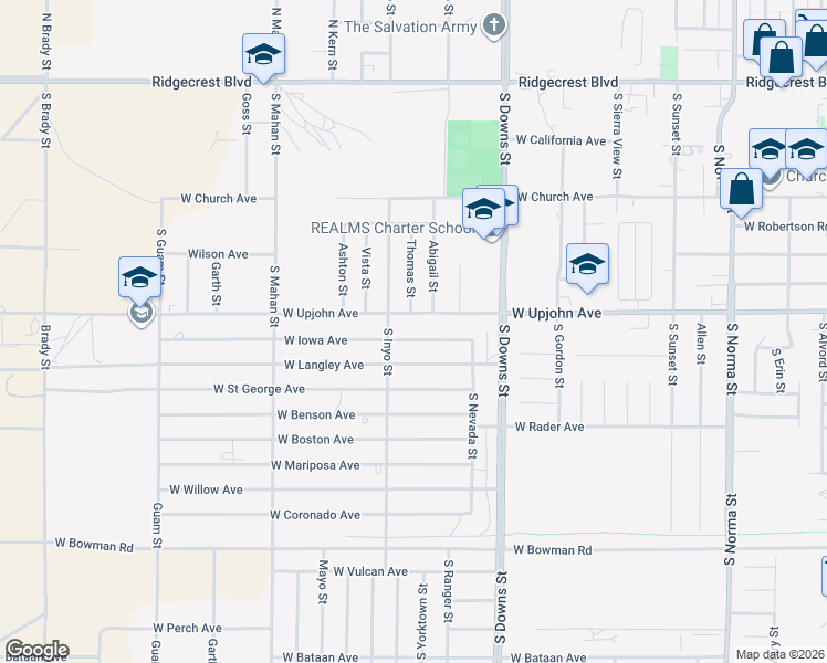 map of restaurants, bars, coffee shops, grocery stores, and more near 1024 West Iowa Avenue in Ridgecrest