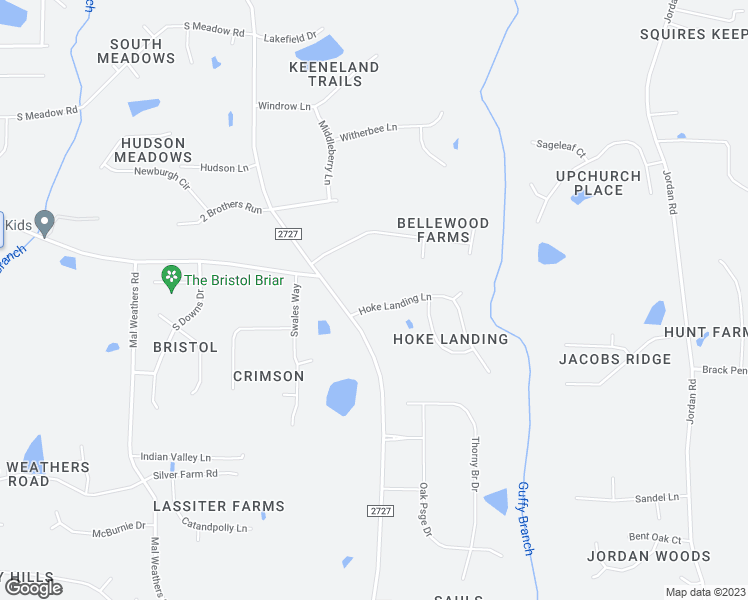 map of restaurants, bars, coffee shops, grocery stores, and more near 1309 Hoke Landing Lane in Raleigh