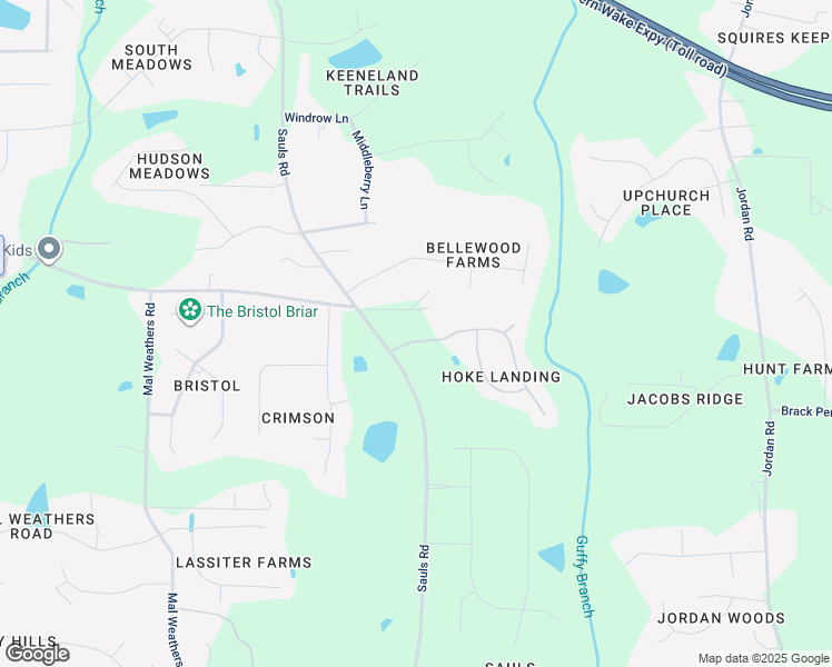 map of restaurants, bars, coffee shops, grocery stores, and more near 1309 Hoke Landing Lane in Raleigh