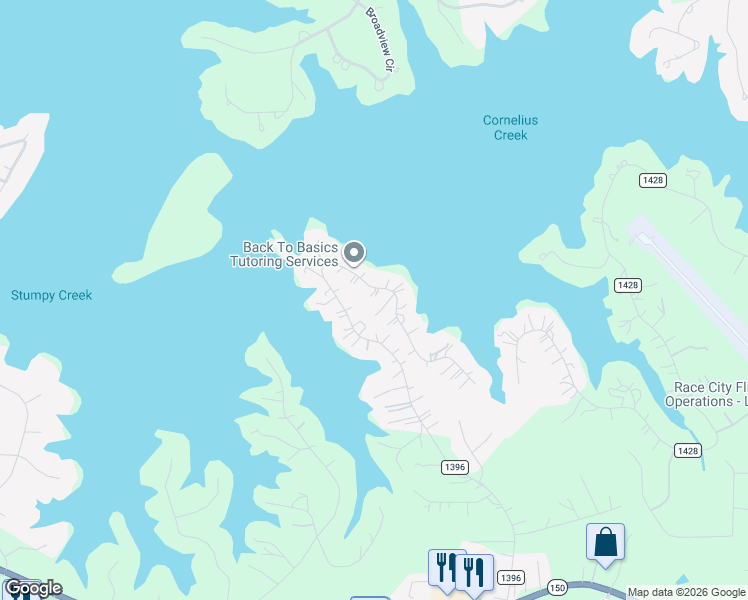 map of restaurants, bars, coffee shops, grocery stores, and more near 402 State Road 1396 in Mooresville