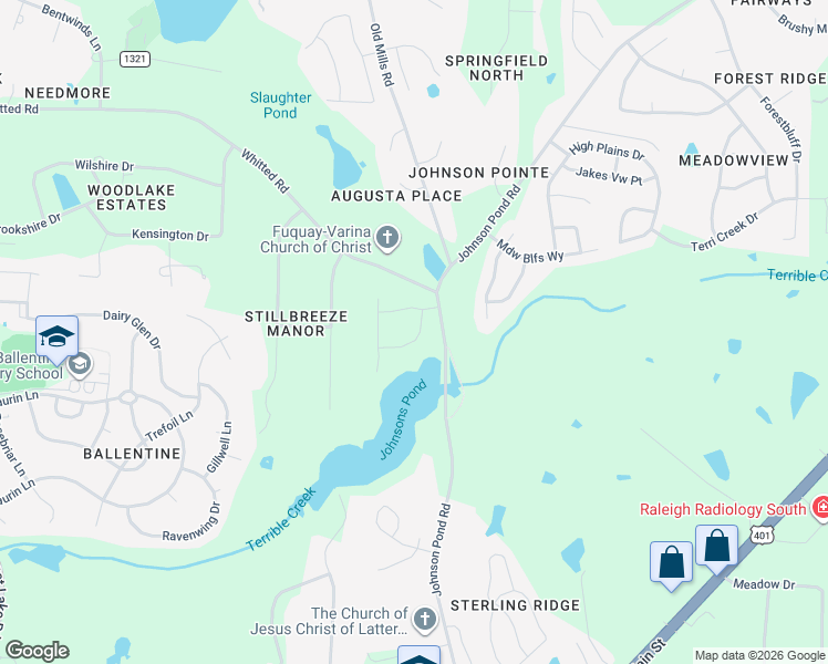 map of restaurants, bars, coffee shops, grocery stores, and more near 6208 Johnson Pond Road in Fuquay-Varina
