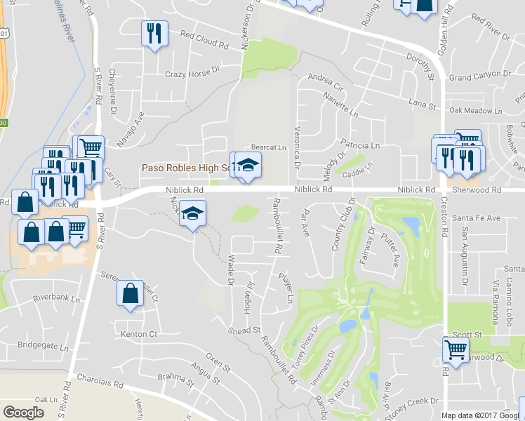 map of restaurants, bars, coffee shops, grocery stores, and more near 901 Moody Court in Paso Robles