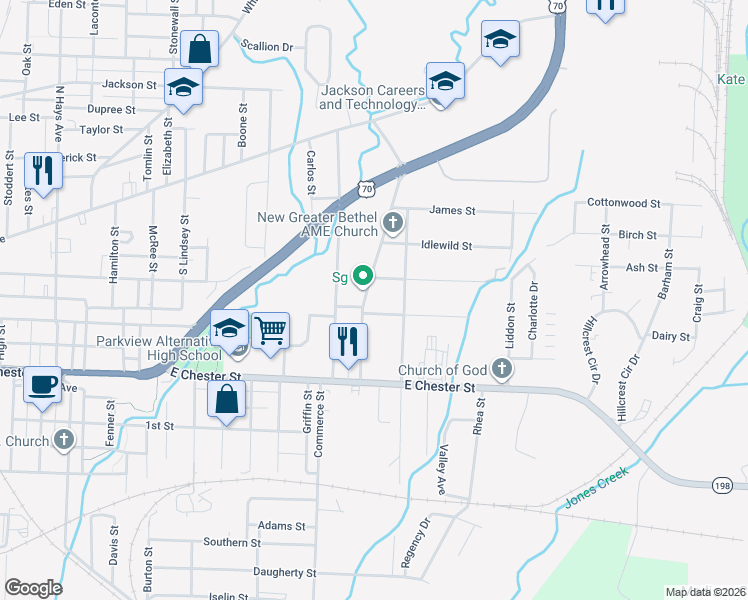 map of restaurants, bars, coffee shops, grocery stores, and more near 15 Everett Street in Jackson