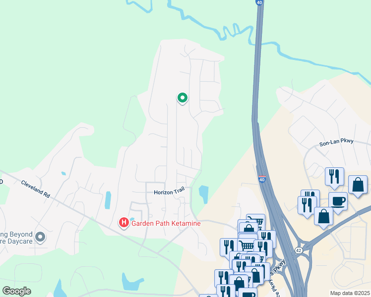 map of restaurants, bars, coffee shops, grocery stores, and more near Heron Point Way in Garner