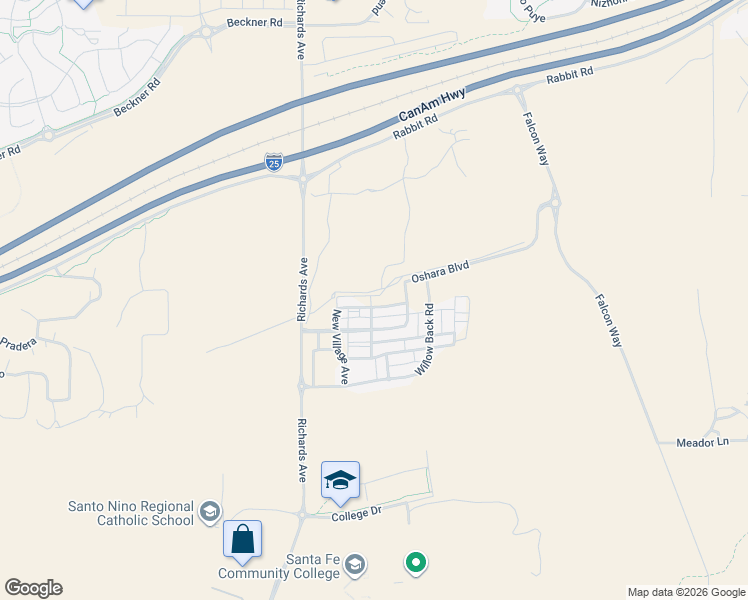 map of restaurants, bars, coffee shops, grocery stores, and more near 24 Flower Garland Road in Santa Fe
