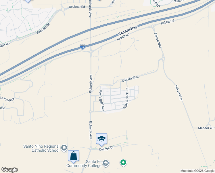 map of restaurants, bars, coffee shops, grocery stores, and more near 24 Flower Garland Road in Santa Fe