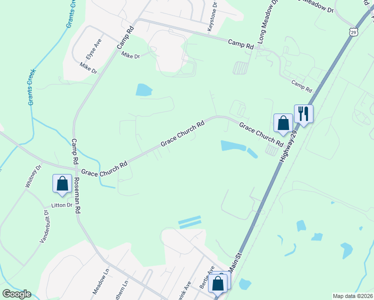 map of restaurants, bars, coffee shops, grocery stores, and more near 735 Grace Church Road in Salisbury