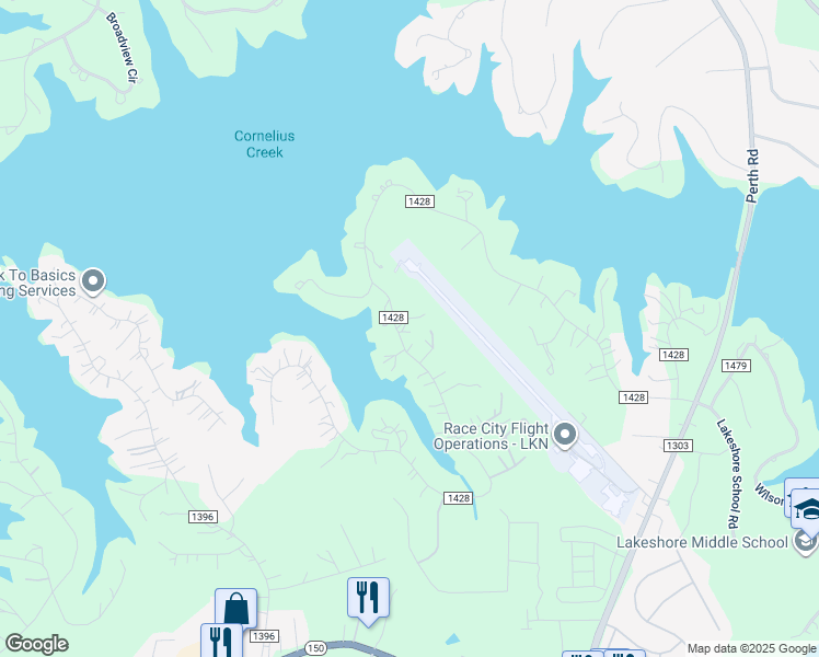 map of restaurants, bars, coffee shops, grocery stores, and more near 419 Normandy Road in Mooresville