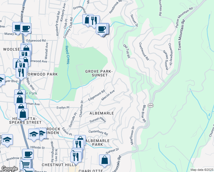 map of restaurants, bars, coffee shops, grocery stores, and more near 86 Edgemont Road in Asheville