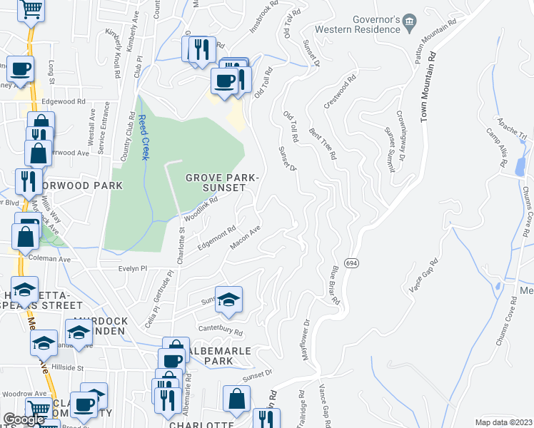 map of restaurants, bars, coffee shops, grocery stores, and more near 171 Macon Avenue in Asheville