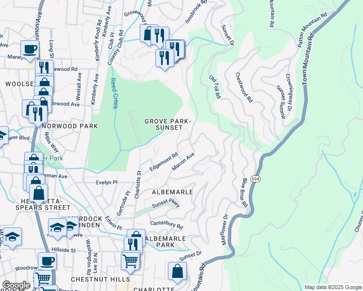 map of restaurants, bars, coffee shops, grocery stores, and more near 86 Edgemont Road in Asheville