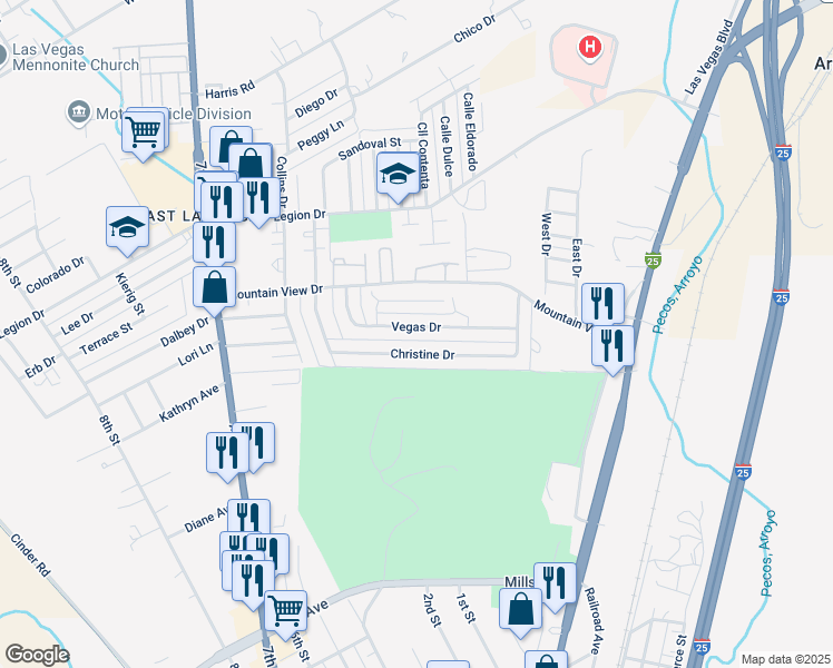 map of restaurants, bars, coffee shops, grocery stores, and more near 506 Christine Drive in Las Vegas